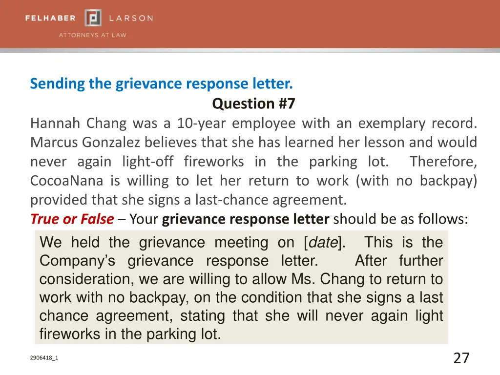 sending the grievance response letter 1