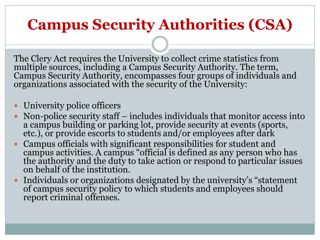 campus security authorities csa