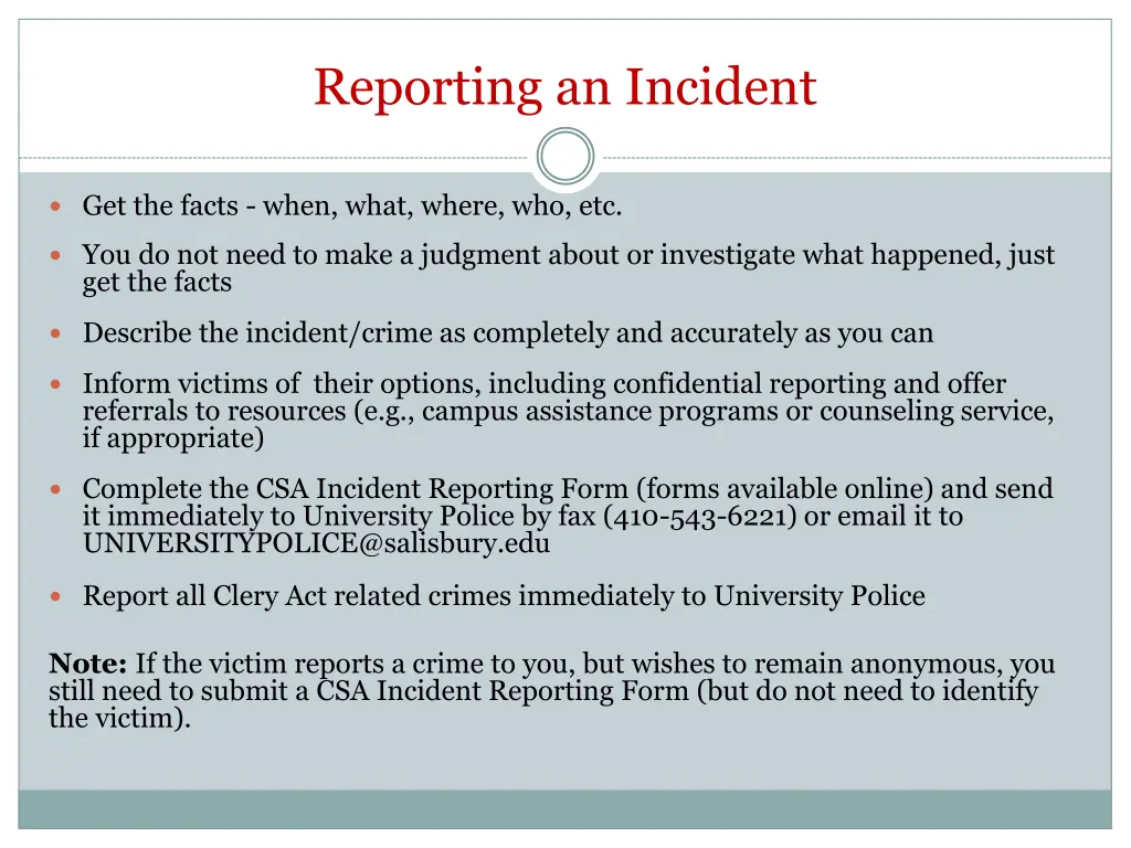 reporting an incident