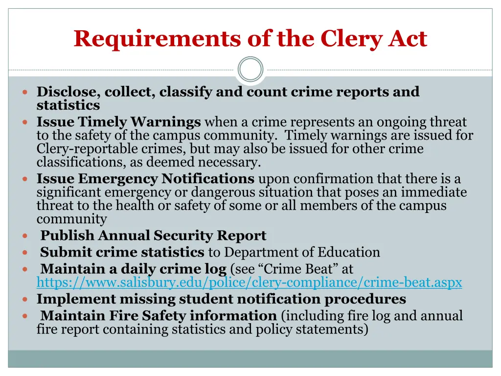 requirements of the clery act