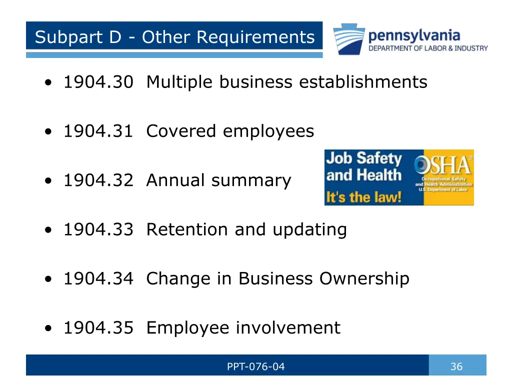 subpart d other requirements