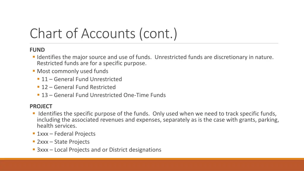 chart of accounts cont