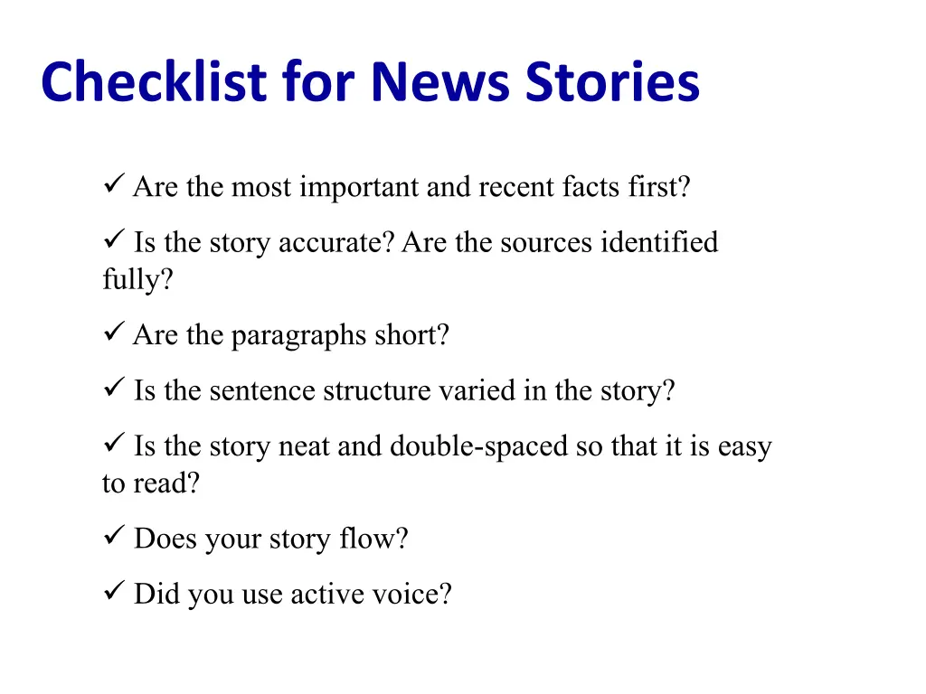 checklist for news stories