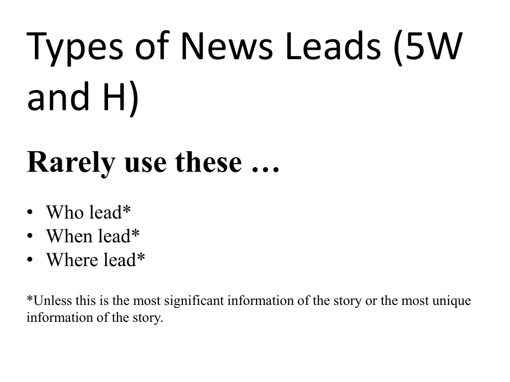 types of news leads 5w and h