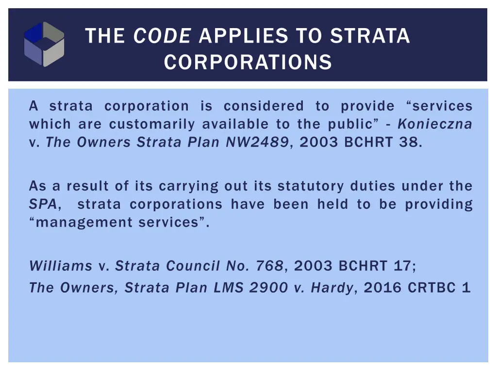 the code applies to strata corporations 1