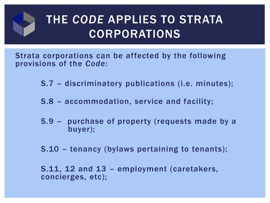 the code applies to strata corporations