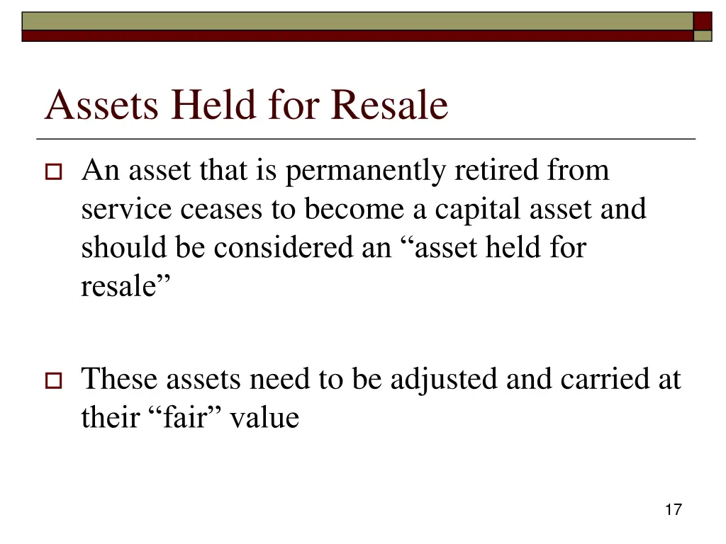 assets held for resale