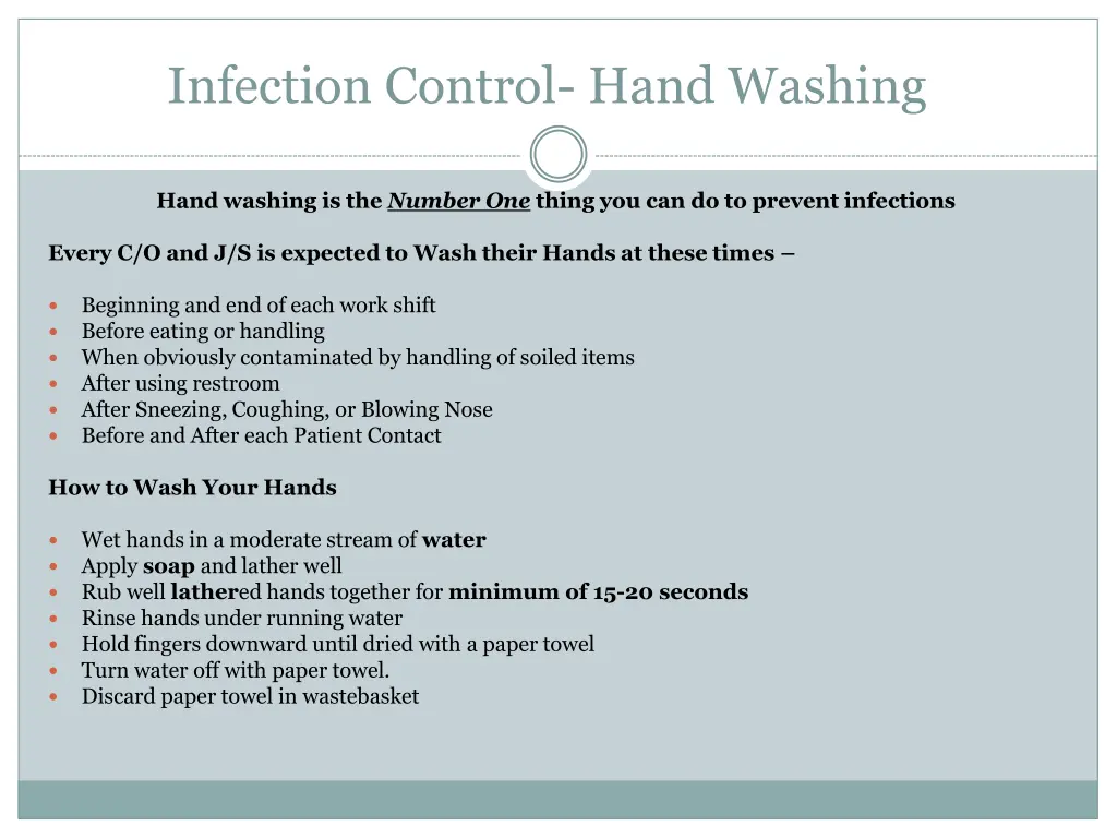 infection control hand washing