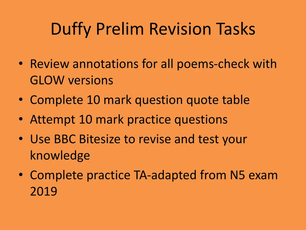 duffy prelim revision tasks