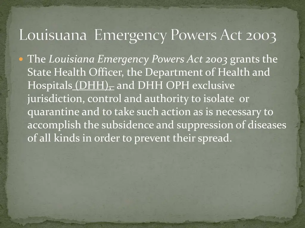 louisuana emergency powers act 2003