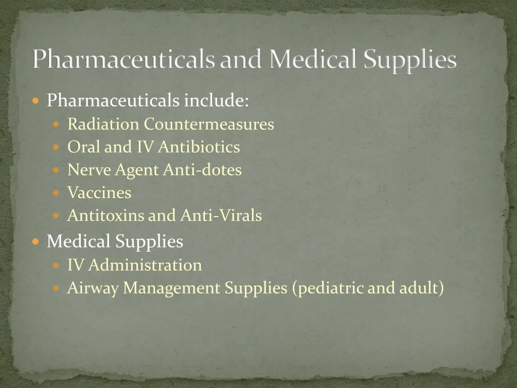 pharmaceuticals and medical supplies