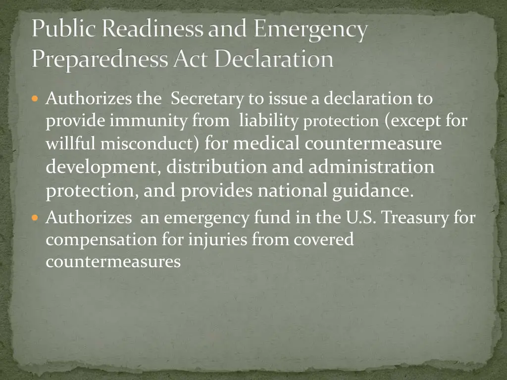 public readiness and emergency preparedness