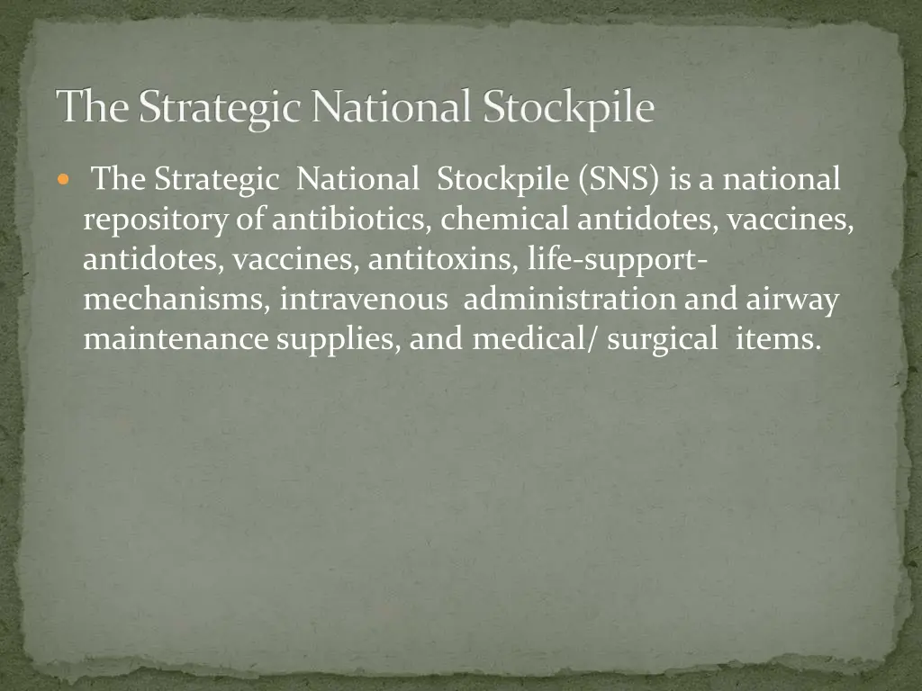 the strategic national stockpile