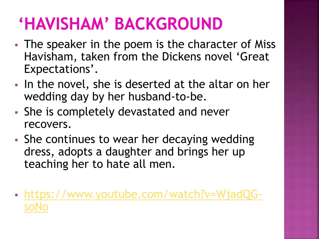 havisham background the speaker in the poem