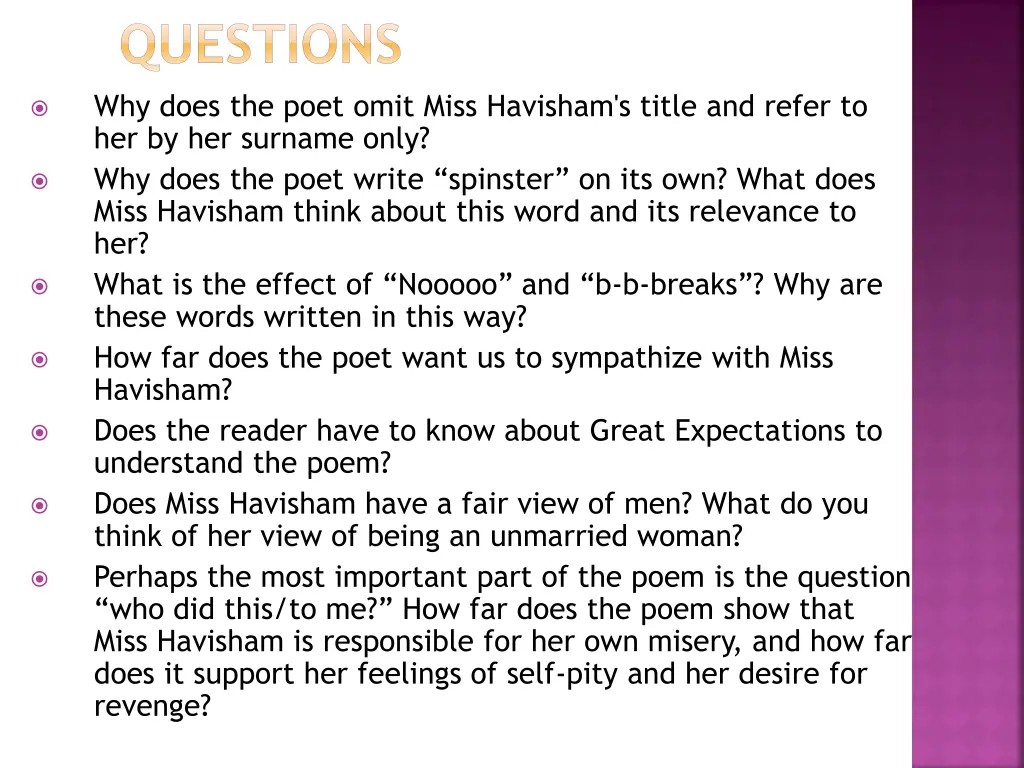 questions why does the poet omit miss havisham