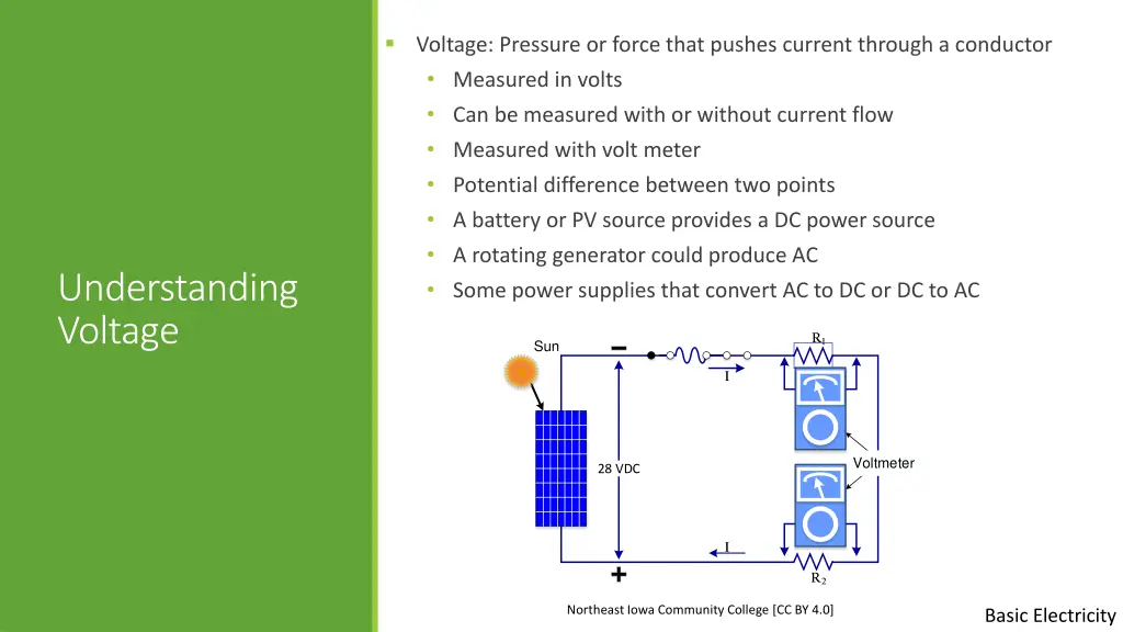 voltage pressure or force that pushes current