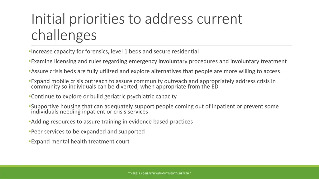 initial priorities to address current challenges 1