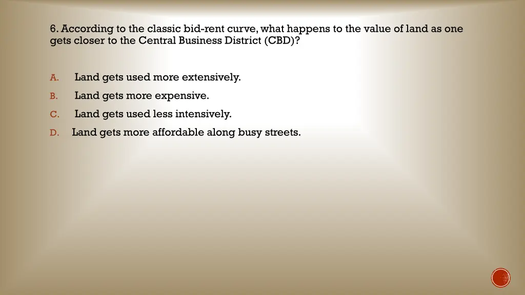 6 according to the classic bid rent curve what 1