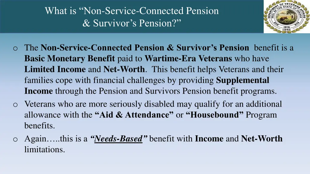 what is non service connected pension survivor 1