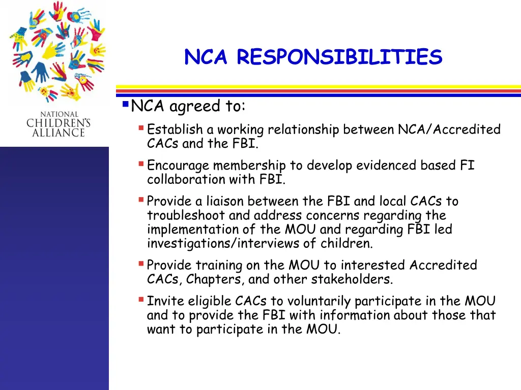 nca responsibilities