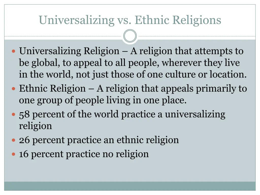 universalizing vs ethnic religions