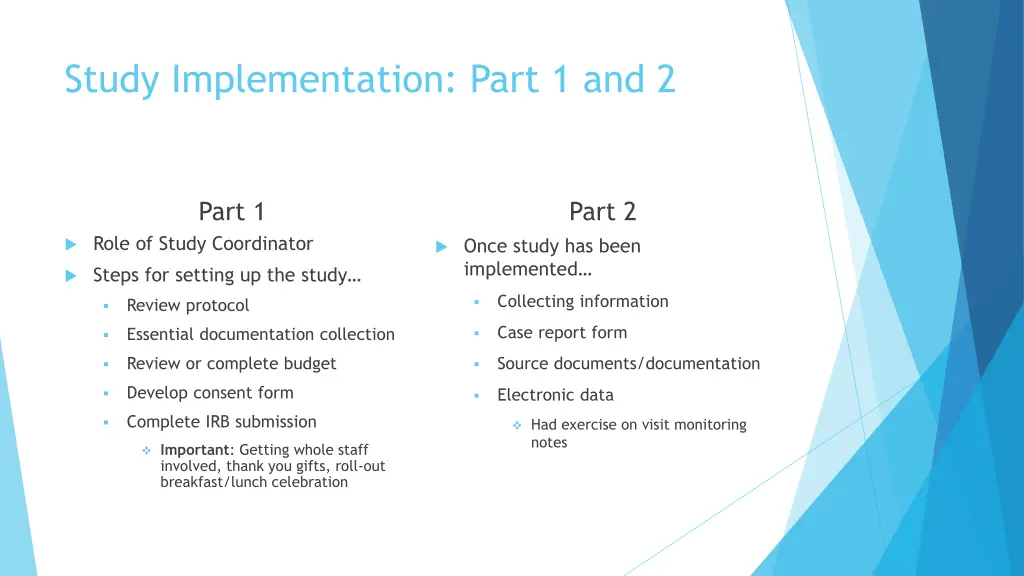 study implementation part 1 and 2