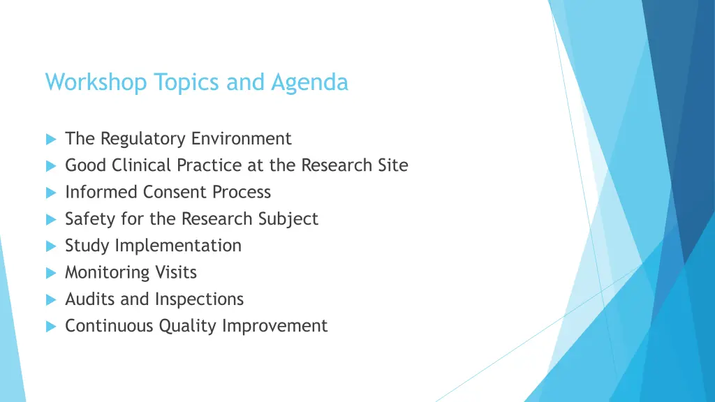 workshop topics and agenda