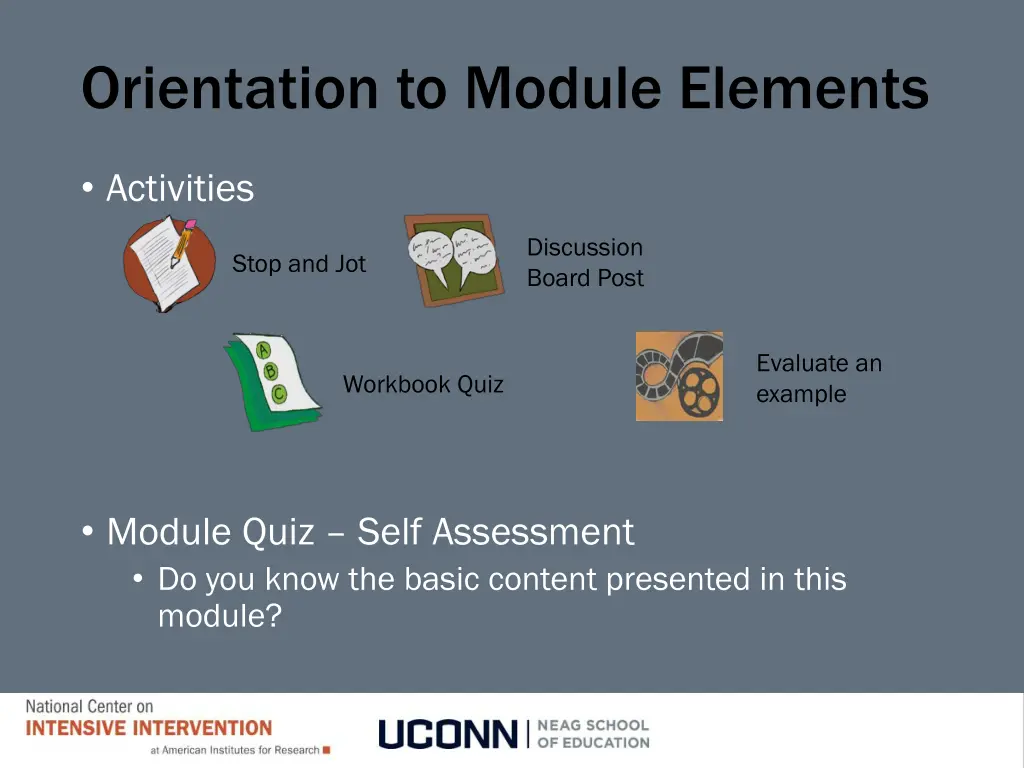 orientation to module elements