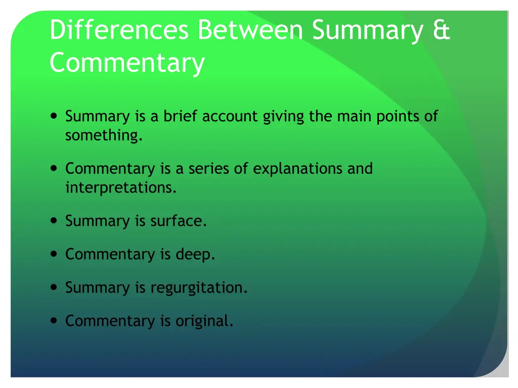 differences between summary commentary