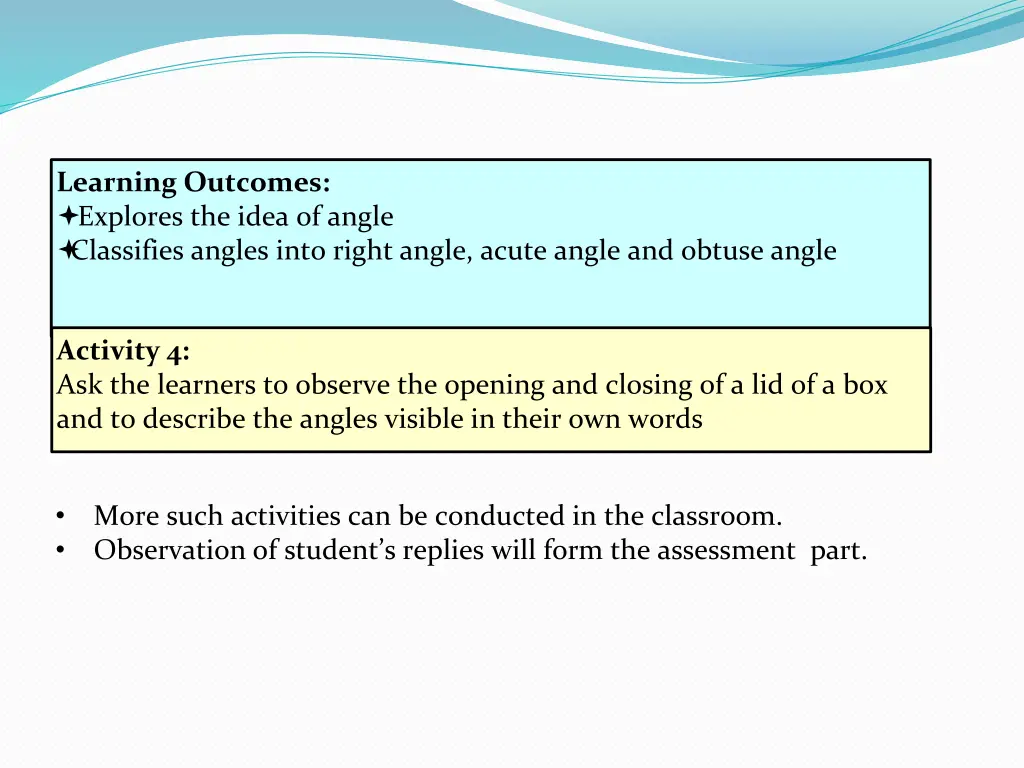 learning outcomes explores the idea of angle 1