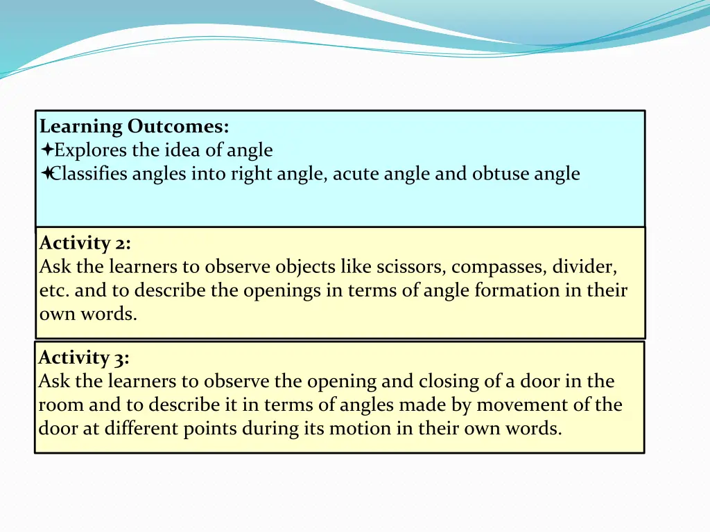 learning outcomes explores the idea of angle