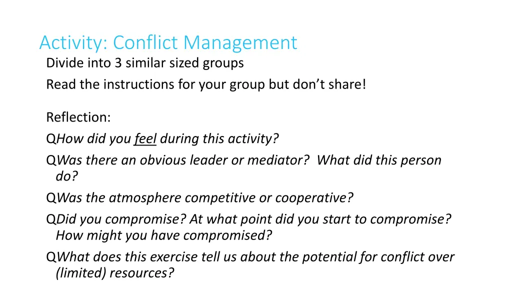 activity conflict management divide into