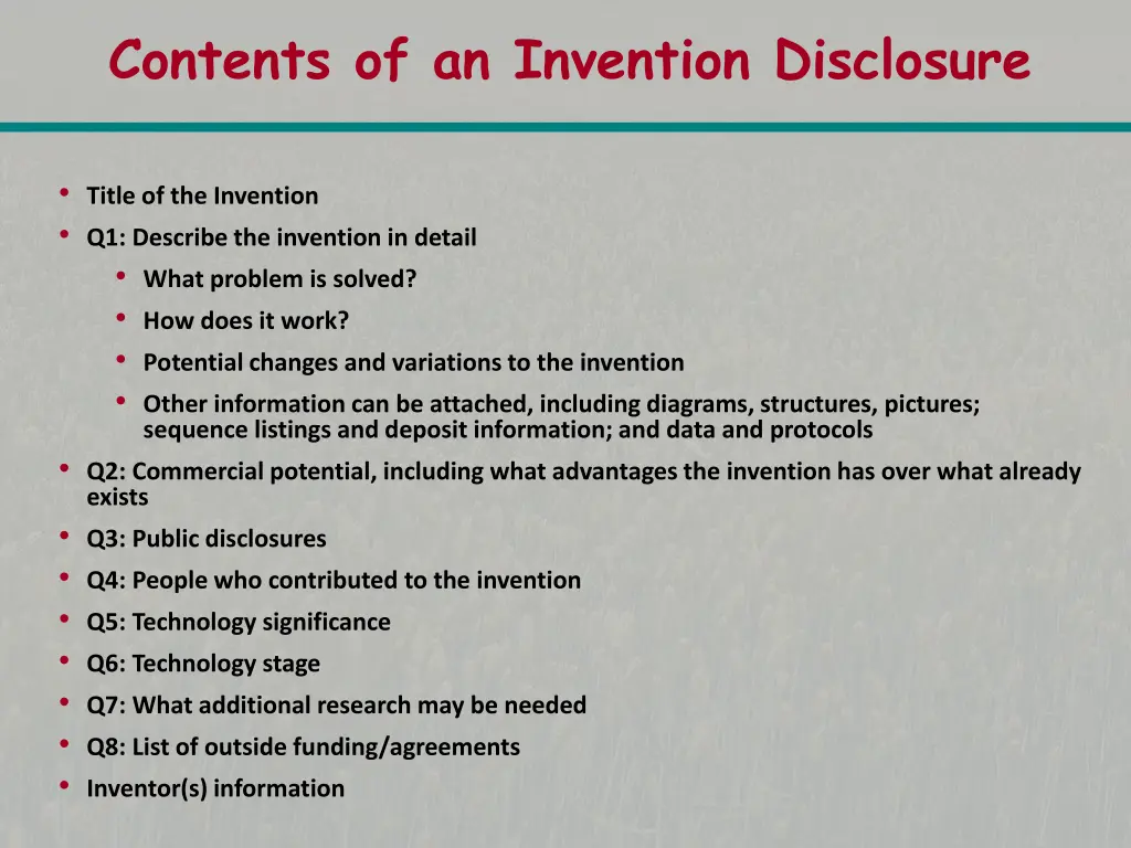 contents of an invention disclosure