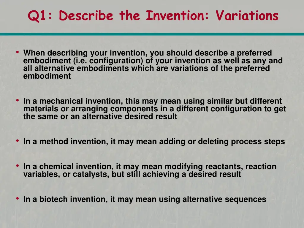 q1 describe the invention variations