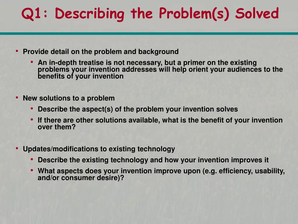 q1 describing the problem s solved