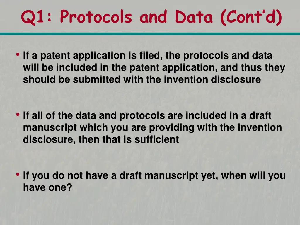 q1 protocols and data cont d