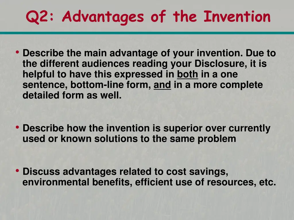 q2 advantages of the invention