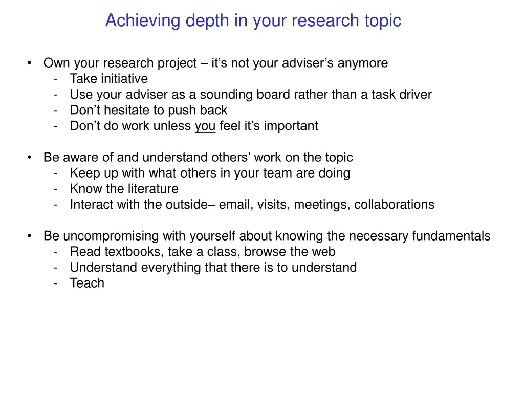 achieving depth in your research topic