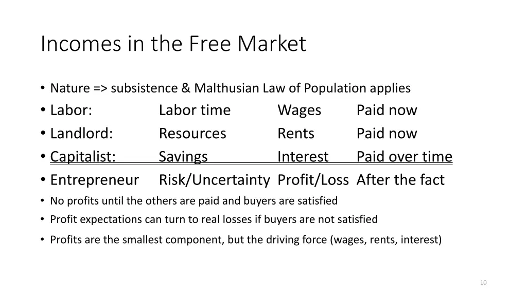 incomes in the free market