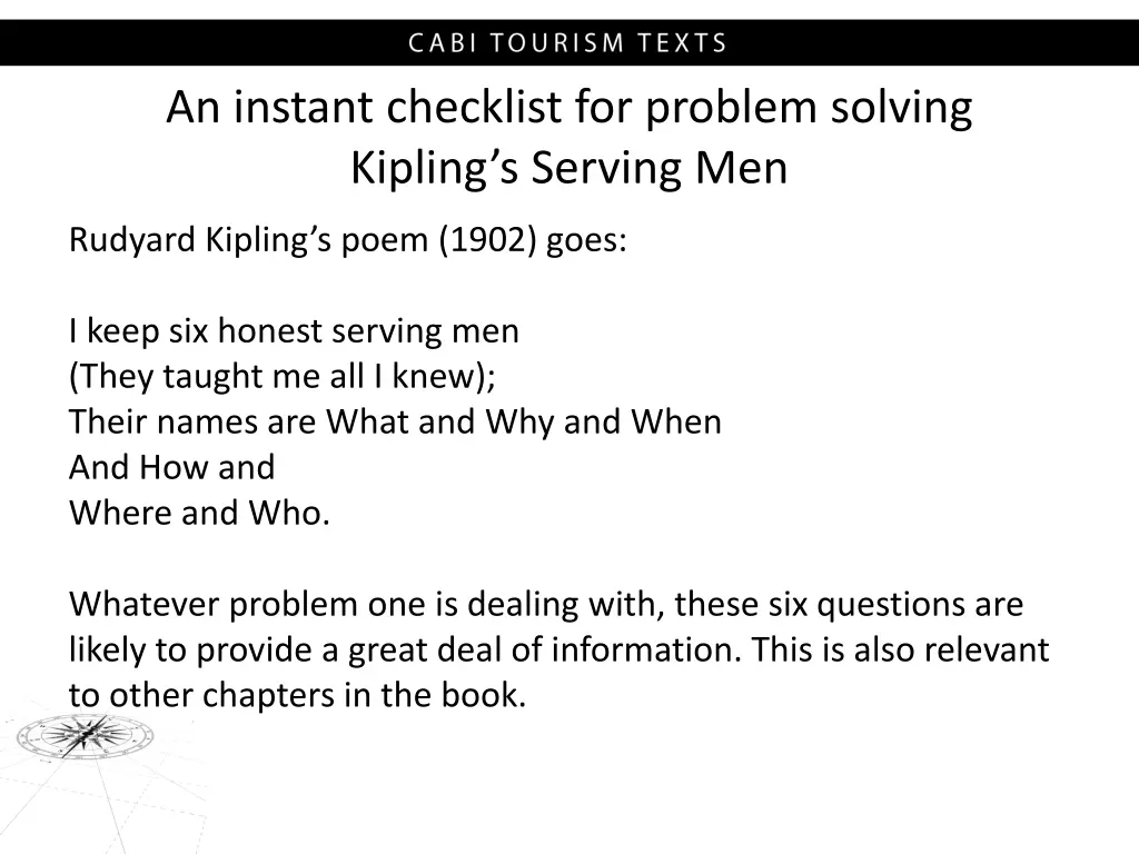 an instant checklist for problem solving kipling