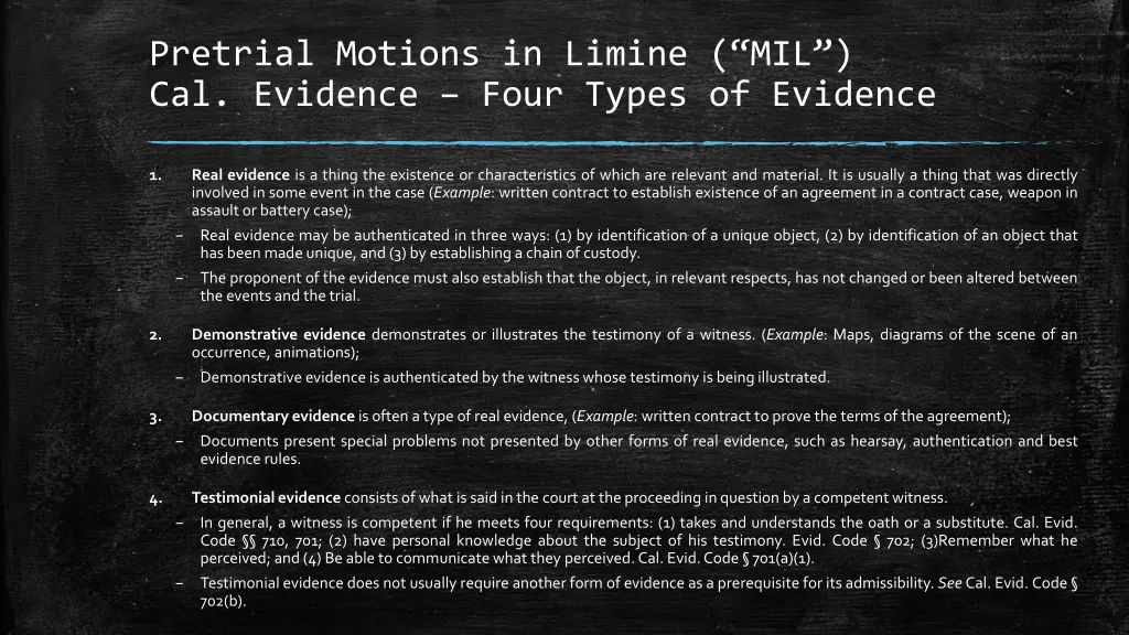 pretrial motions in limine mil cal evidence four