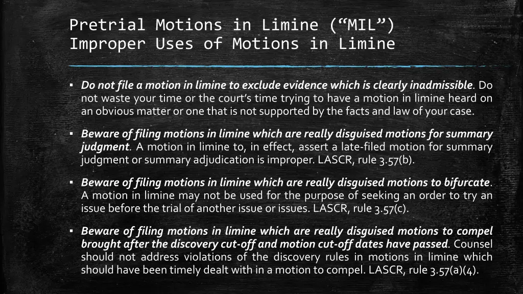 pretrial motions in limine mil improper uses