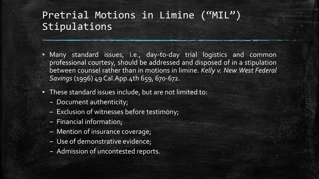 pretrial motions in limine mil stipulations