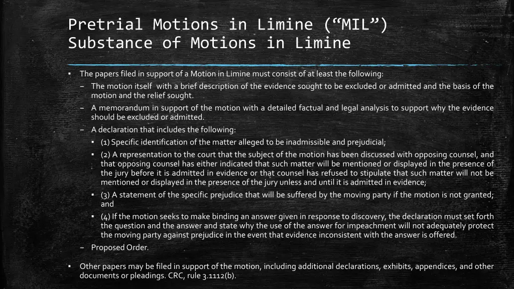 pretrial motions in limine mil substance