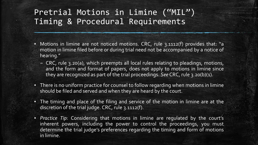 pretrial motions in limine mil timing procedural