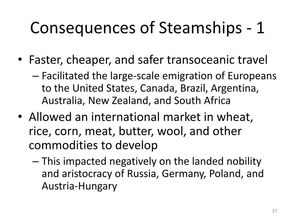 consequences of steamships 1