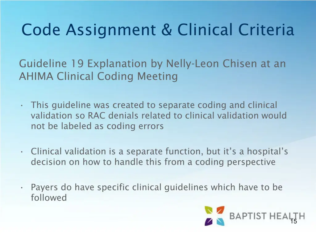 code assignment clinical criteria