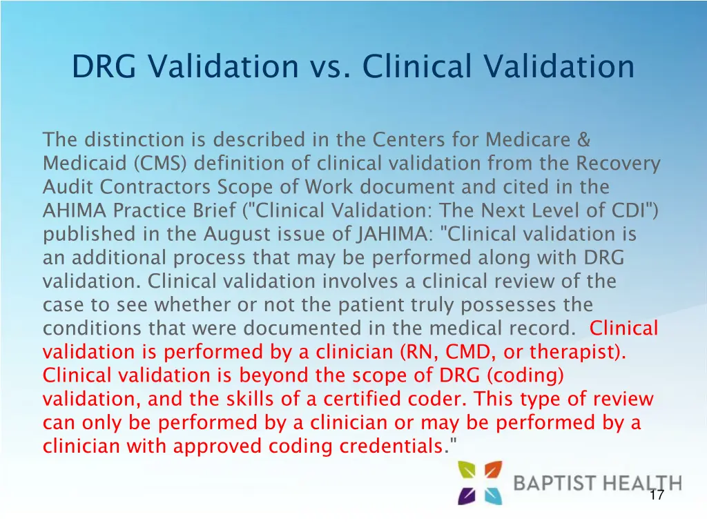 drg validation vs clinical validation