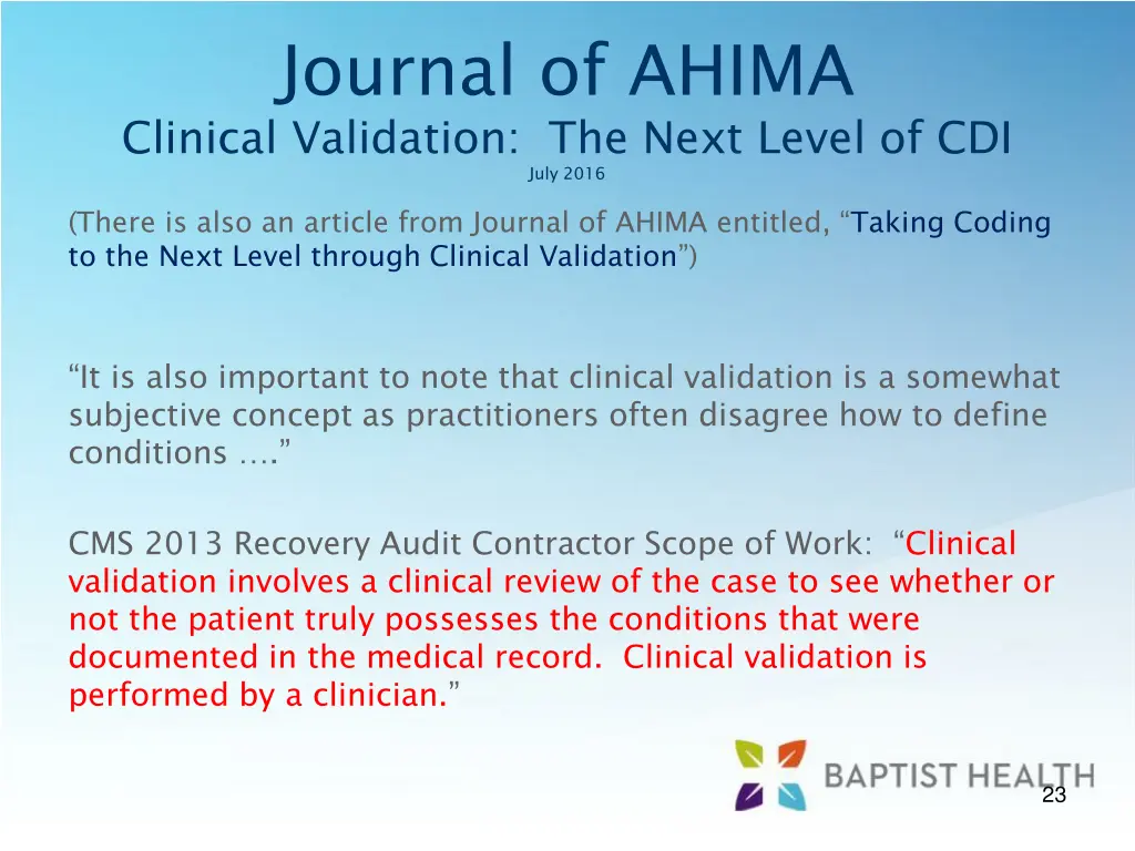 journal of ahima clinical validation the next 1