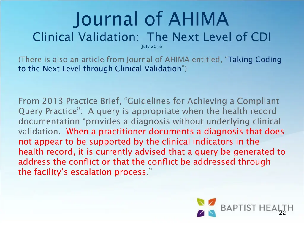 journal of ahima clinical validation the next